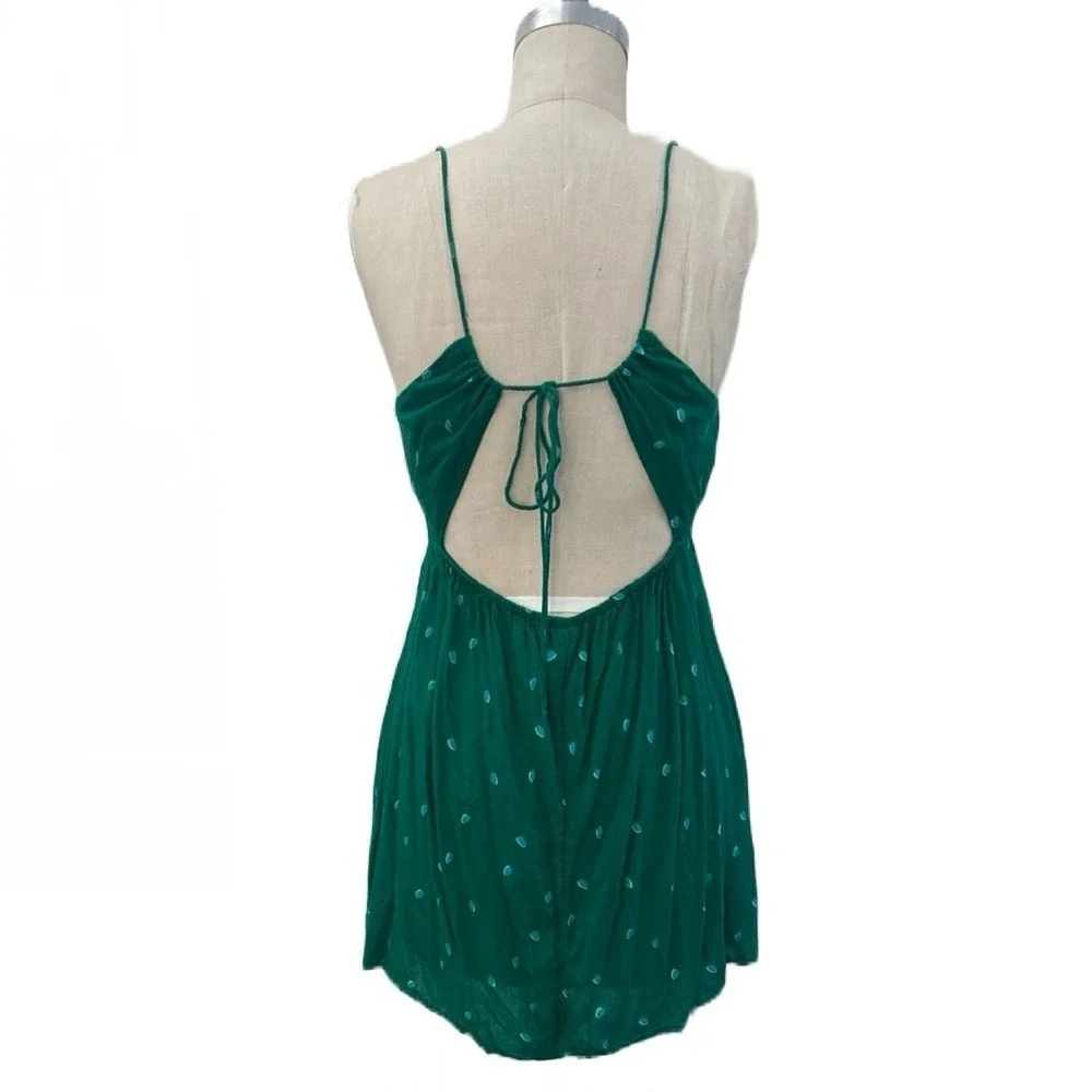 Intimately Free People Green Polka Dot Mini Dress 100% Rayon‎ Women's Size S